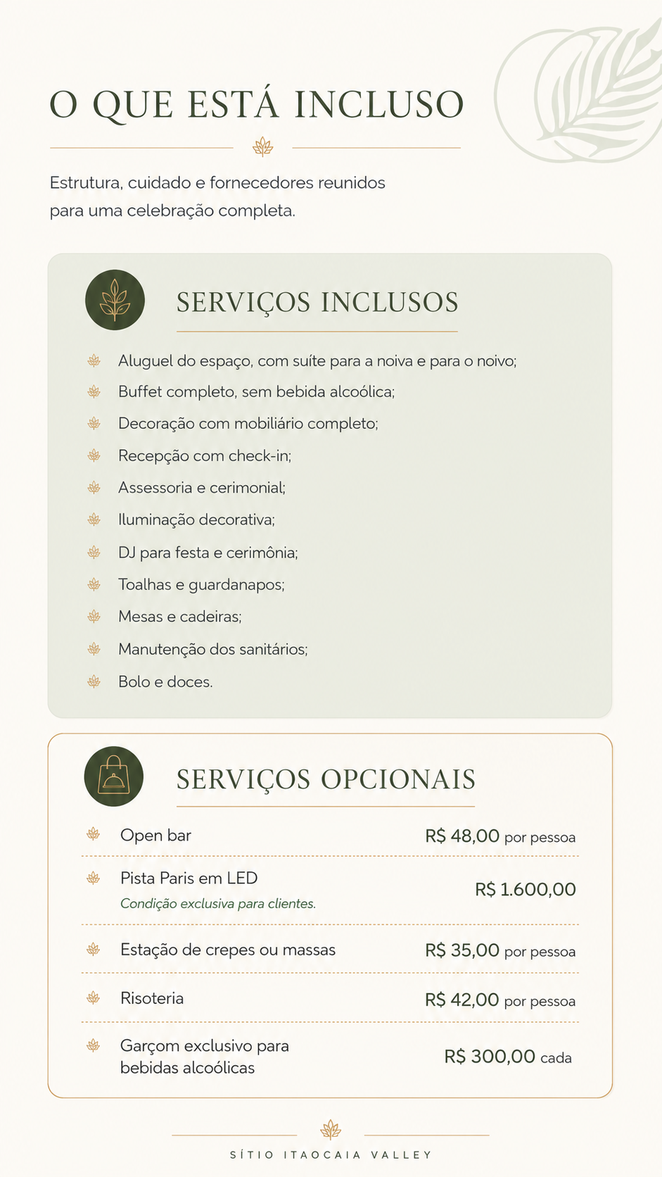 Página 2 do material aprovado: Serviços inclusos e opcionais