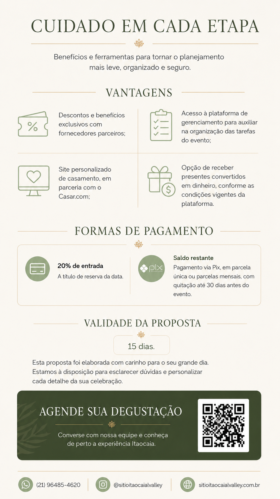 Página 3 do material aprovado: Vantagens, pagamento e contato